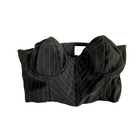Hugo Buscati Collection Y2K Strapless Corset Bustier Top Size 14 Black Crop - Picture 2 of 10